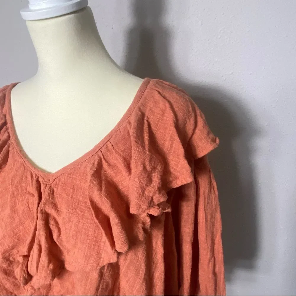 Free People Zuri Ruffle Open Back Cotton Blouse Ginger Spice Women's Size Small